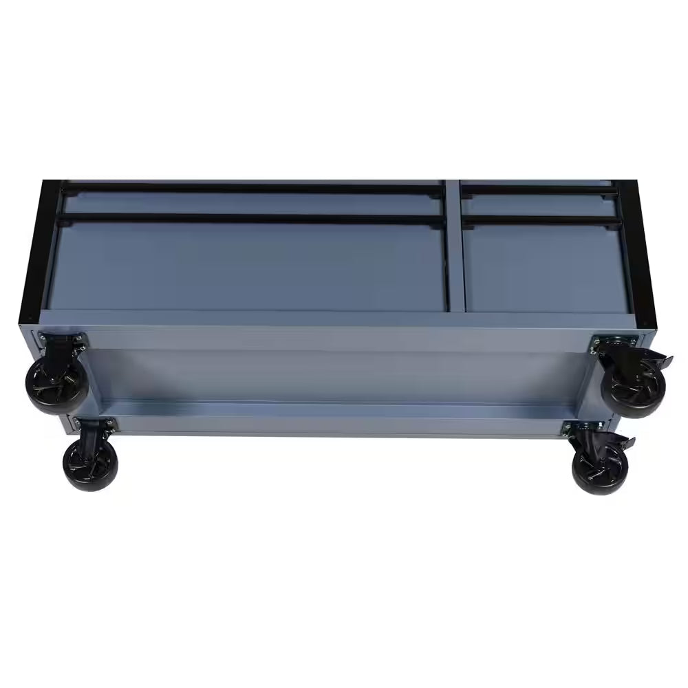 Standard-Duty 52 In. W 10-Drawer Matte Cadet Gray Mobile Workbench Cabinet with Solid Wood Top