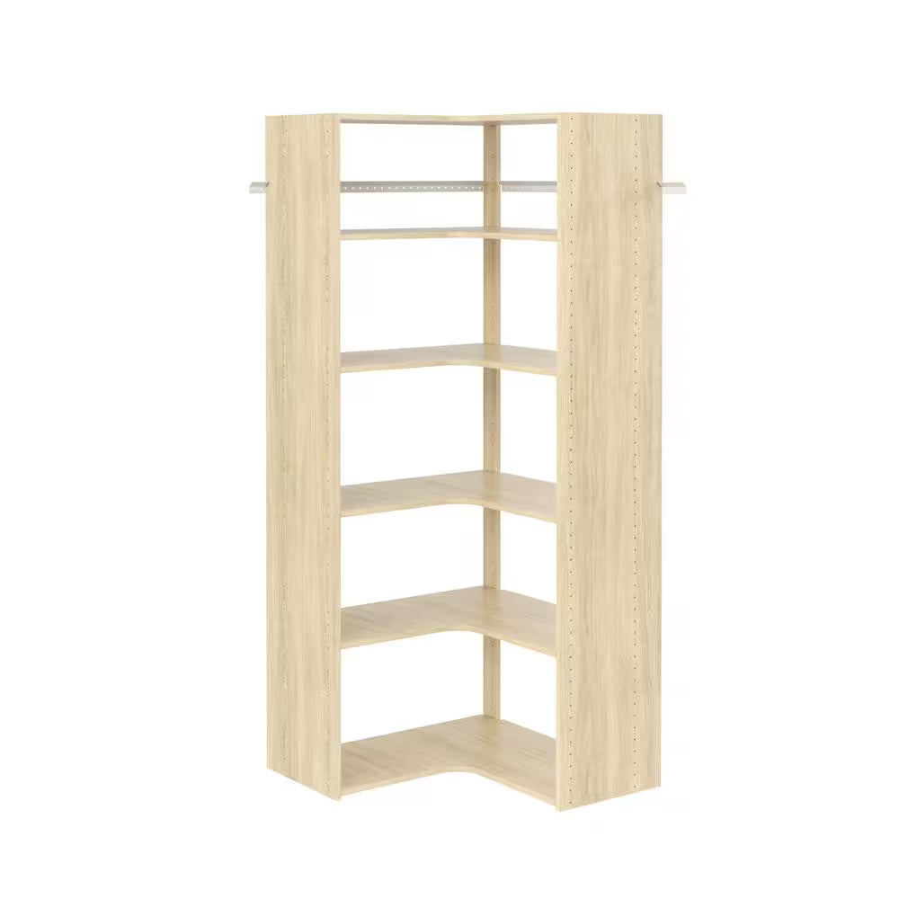 30 In. W White Corner Unit Wall Mount 6-Shelf Wood Closet System