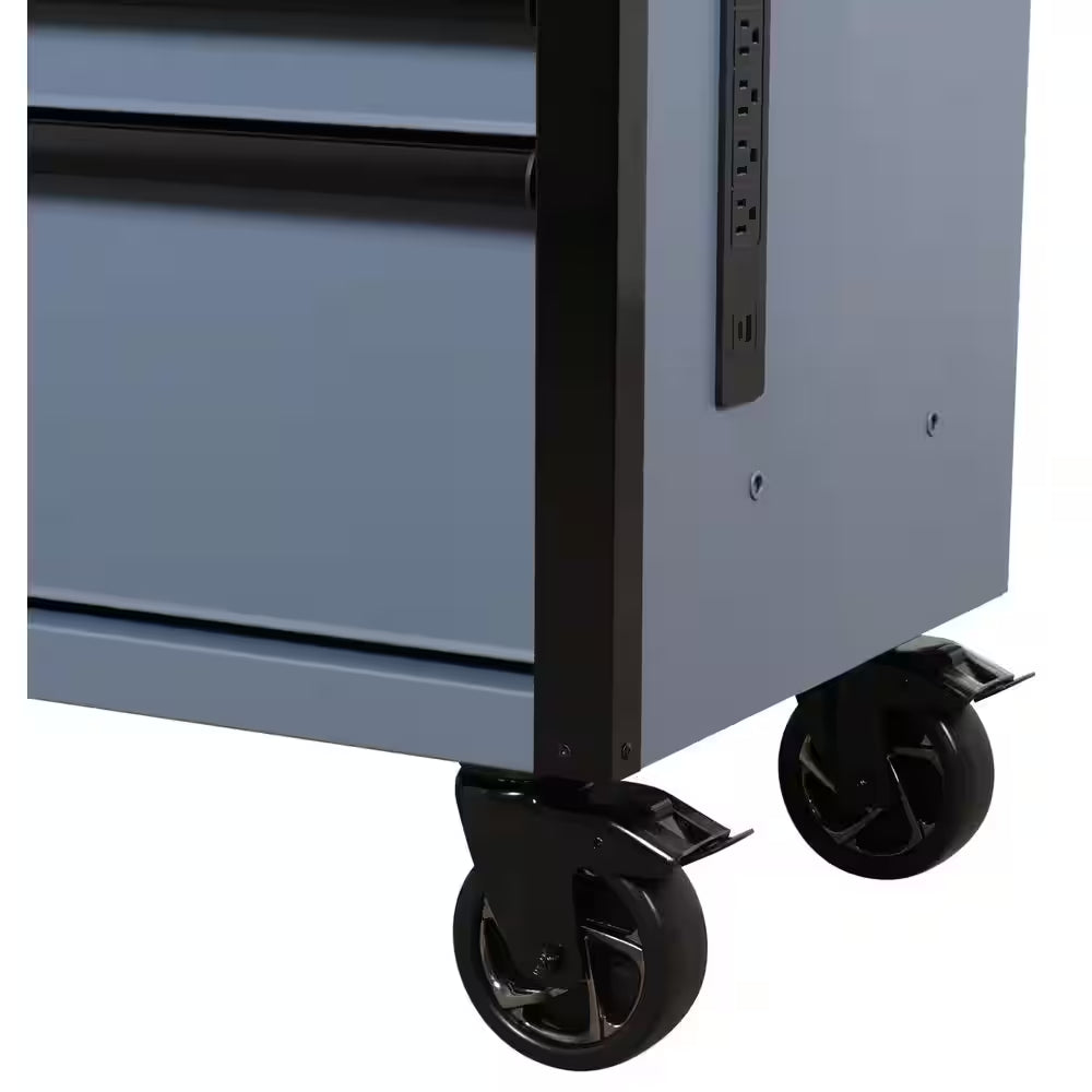 Standard-Duty 52 In. W 10-Drawer Matte Cadet Gray Mobile Workbench Cabinet with Solid Wood Top