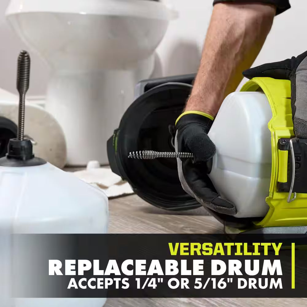 ONE+ 18V Cordless Drain Auger with 35 Ft Cable, LED Light, Auto Feed/Retract, Cable Lock, Enclosed Drum (Tool Only)