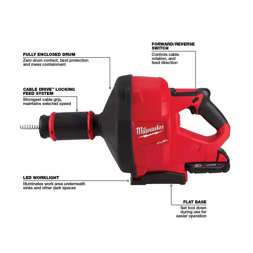 M18 FUEL 18-Volt Lithium-Ion Cordless Drain Cleaning Snake Auger with 5/16 in Cable and Trap Snake 25 Ft. Auger (2-Tool)