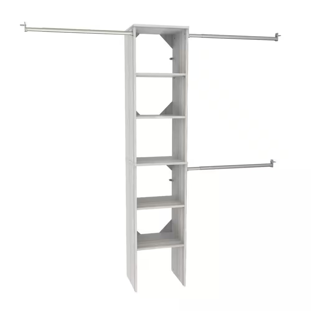 Style+ 72 In. W - 113 In. W White Narrow Wood Closet System