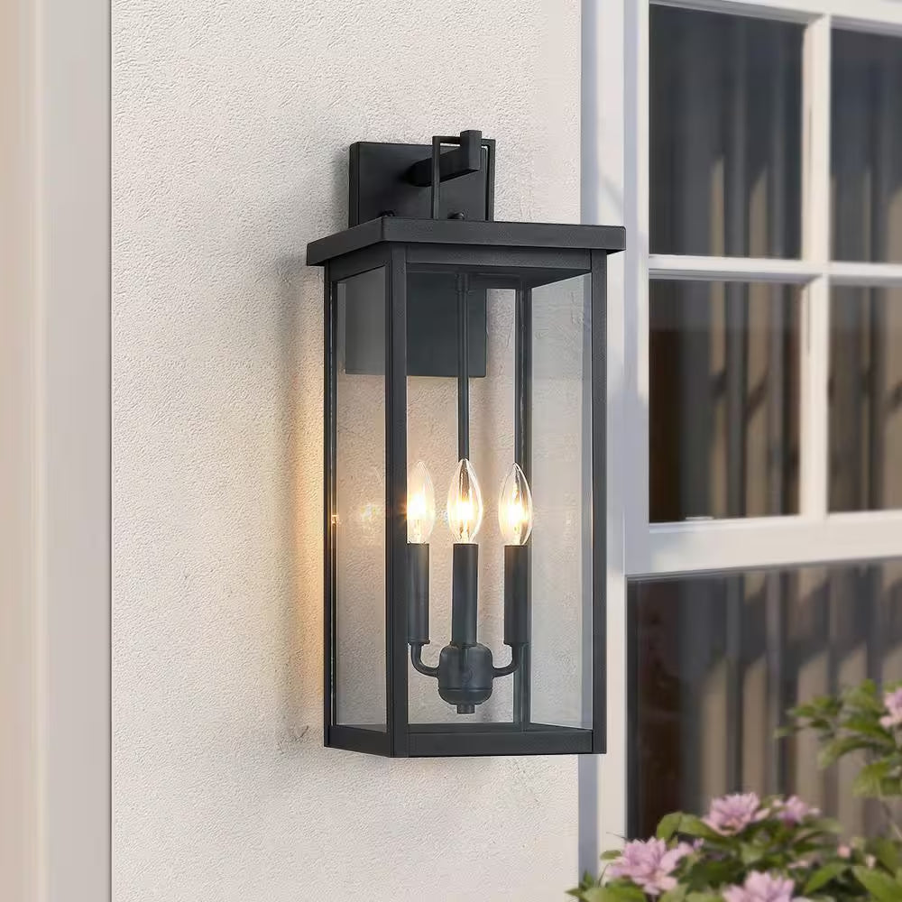 Trevot 3-Light 22.5 In. Large Black Outdoor Wall Lantern Sconce