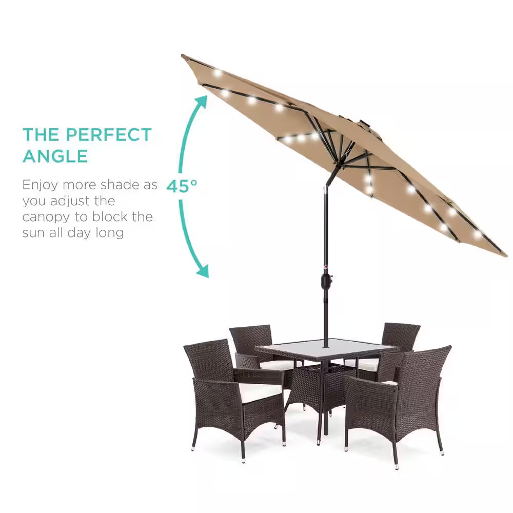 10 Ft. Market Solar LED Lighted Tilt Patio Umbrella with Uv-Resistant Fabric in Tan