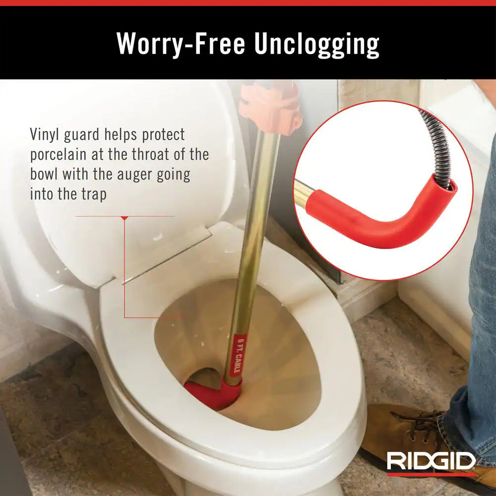 K-6P Hybrid Toilet Snake Auger, Cable Extends to 6 Ft. with Integrated Bulb Head (Manual or Cordless Drill Operated)