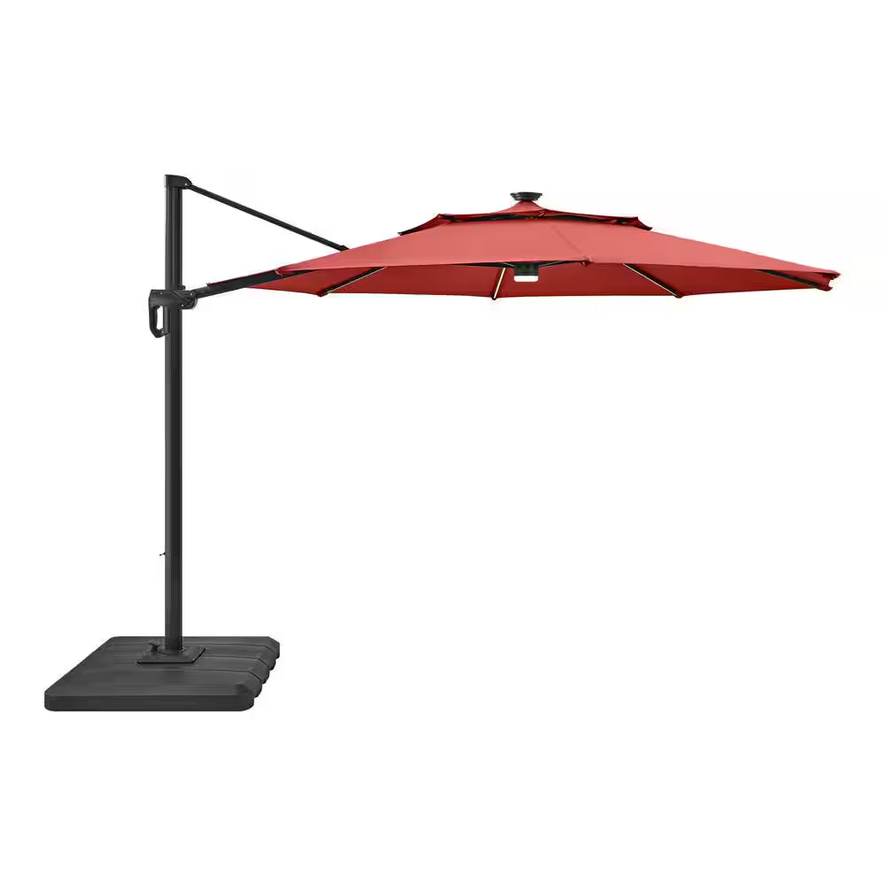 11 Ft. Aluminum Cantilever Solar LED Offset Patio Umbrella in Putty Beige