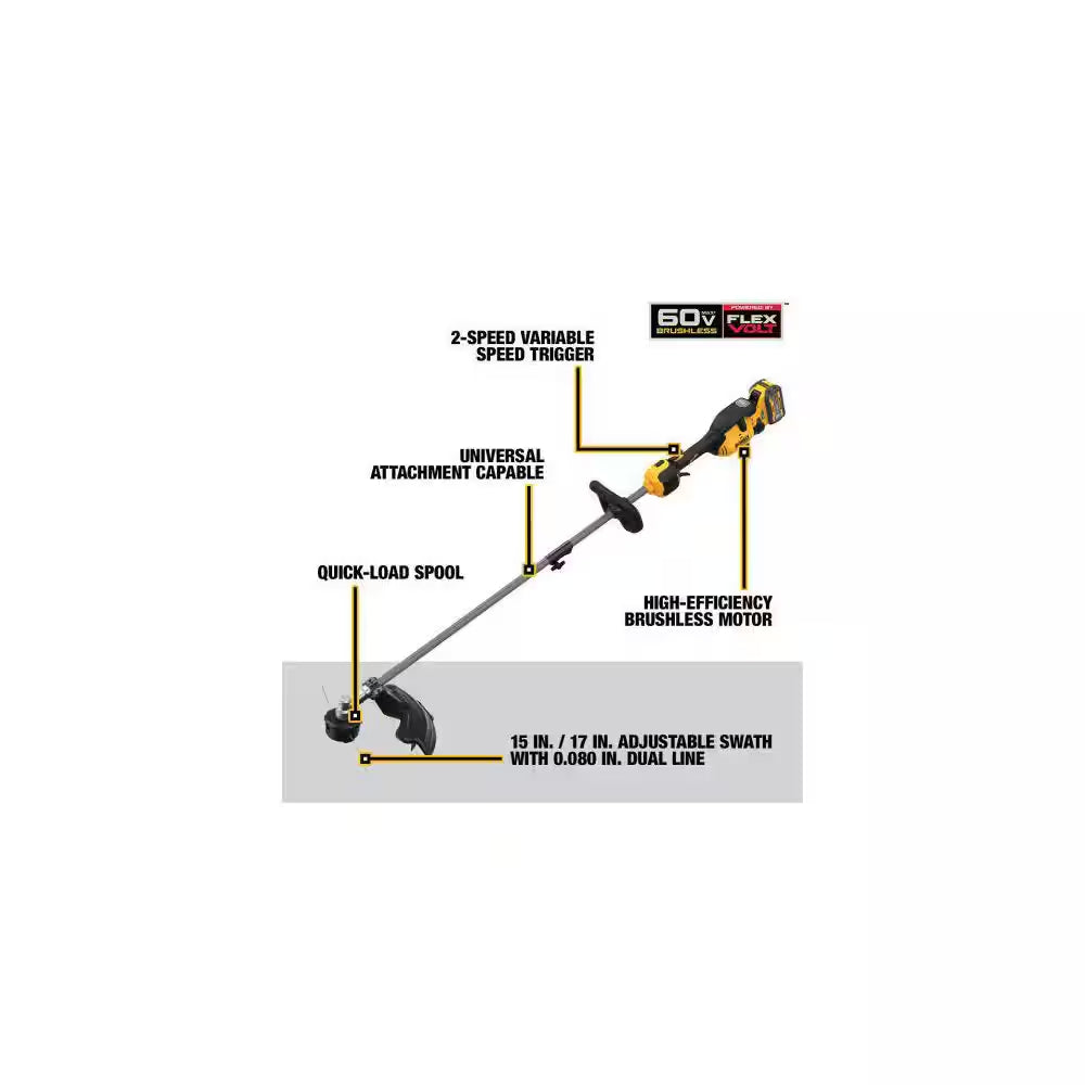 FLEXVOLT 60V MAX 17 In. Cordless Battery Powered Attachment Capable Trimmer Kit with (1) FLEXVOLT 3 Ah Battery & Charger