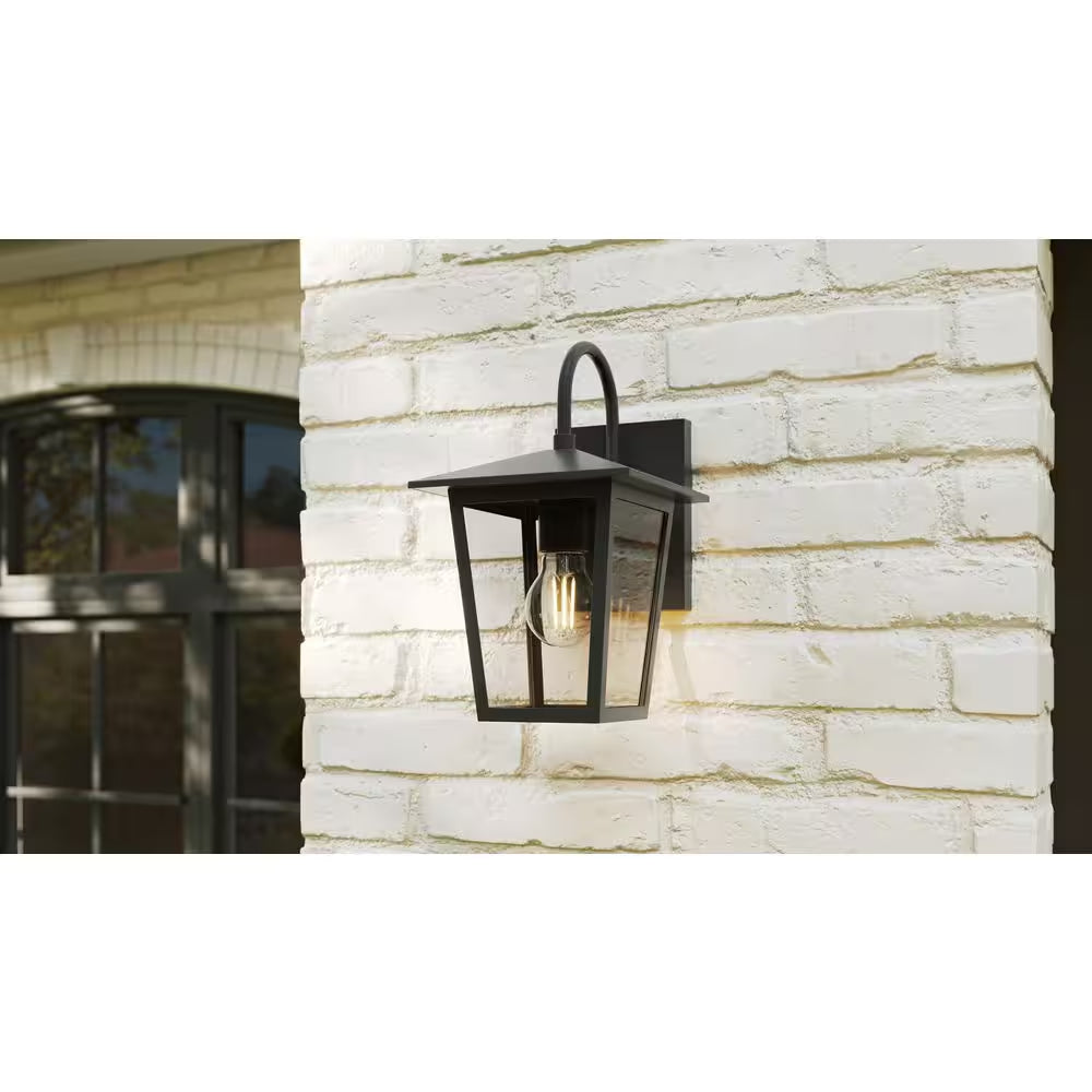 Rosebrook 12 In. 1-Light Black Outdoor Hardwired Wall Lantern Sconce with Clear Glass Shade