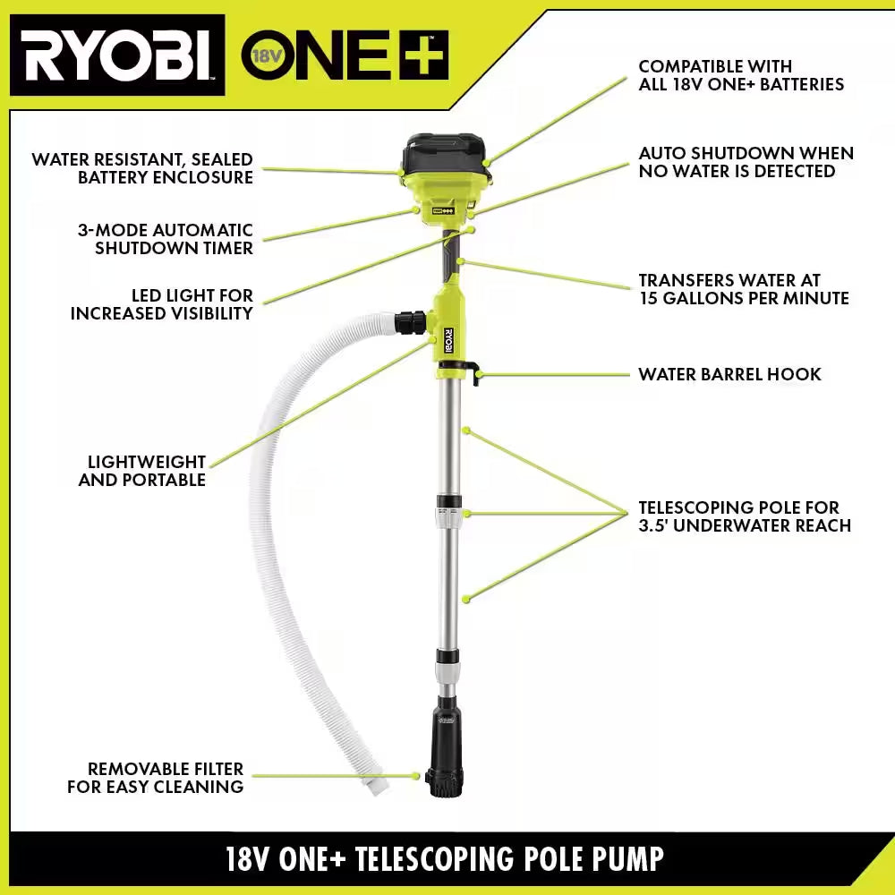 ONE+ 18V Cordless 1/6 HP Telescoping Pole Pump (Tool Only)