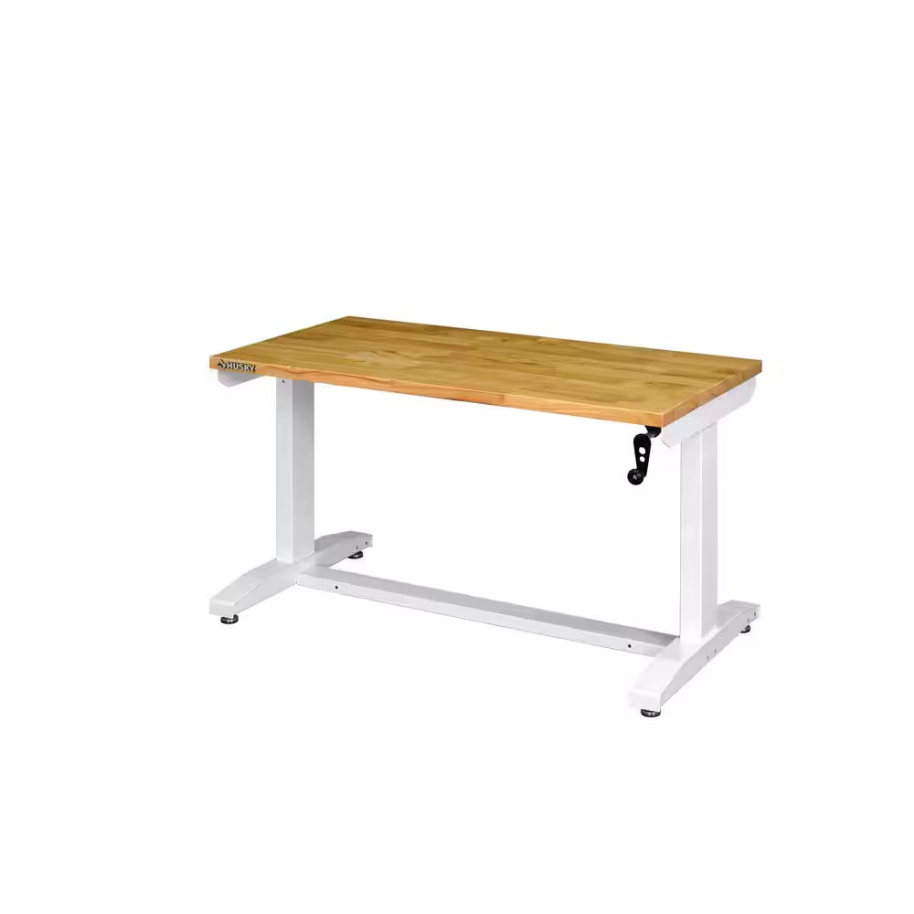 72 In. W X 24 In. D 2-Drawer Adjustable Height Black Workbench Table with Solid Wood Top