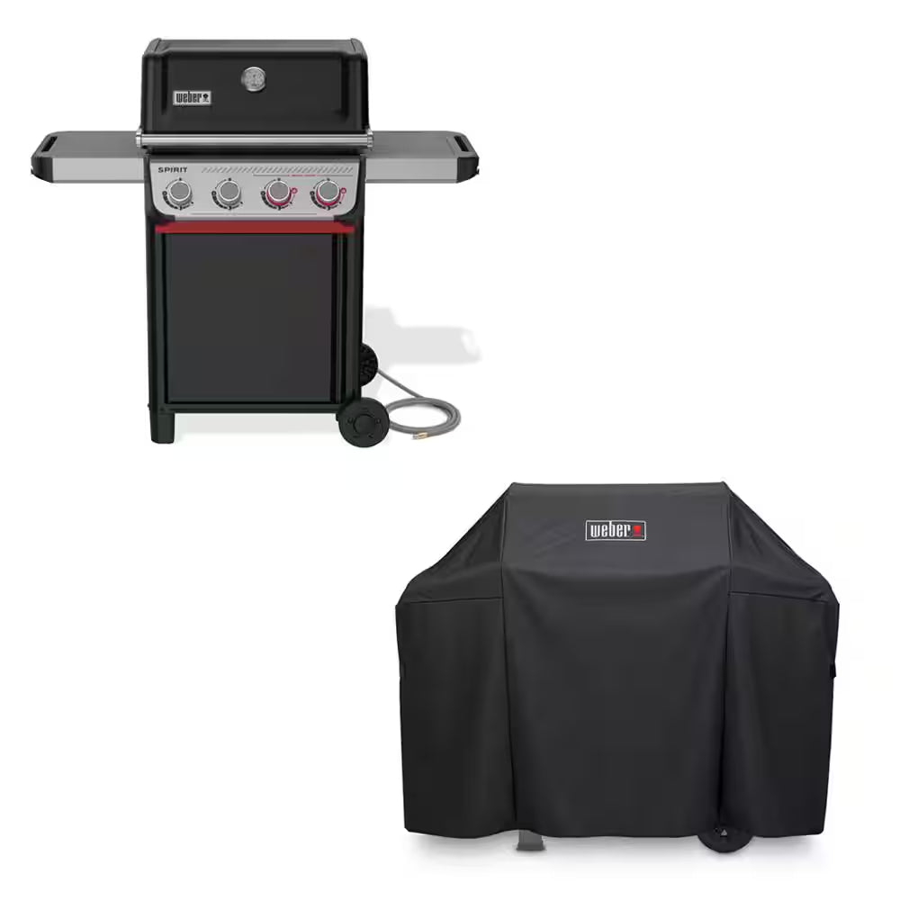 Spirit SB-E-425 4-Burner Natural Gas Grill in Black with Sear Zone,  Works Compatibility, and Grill Cover