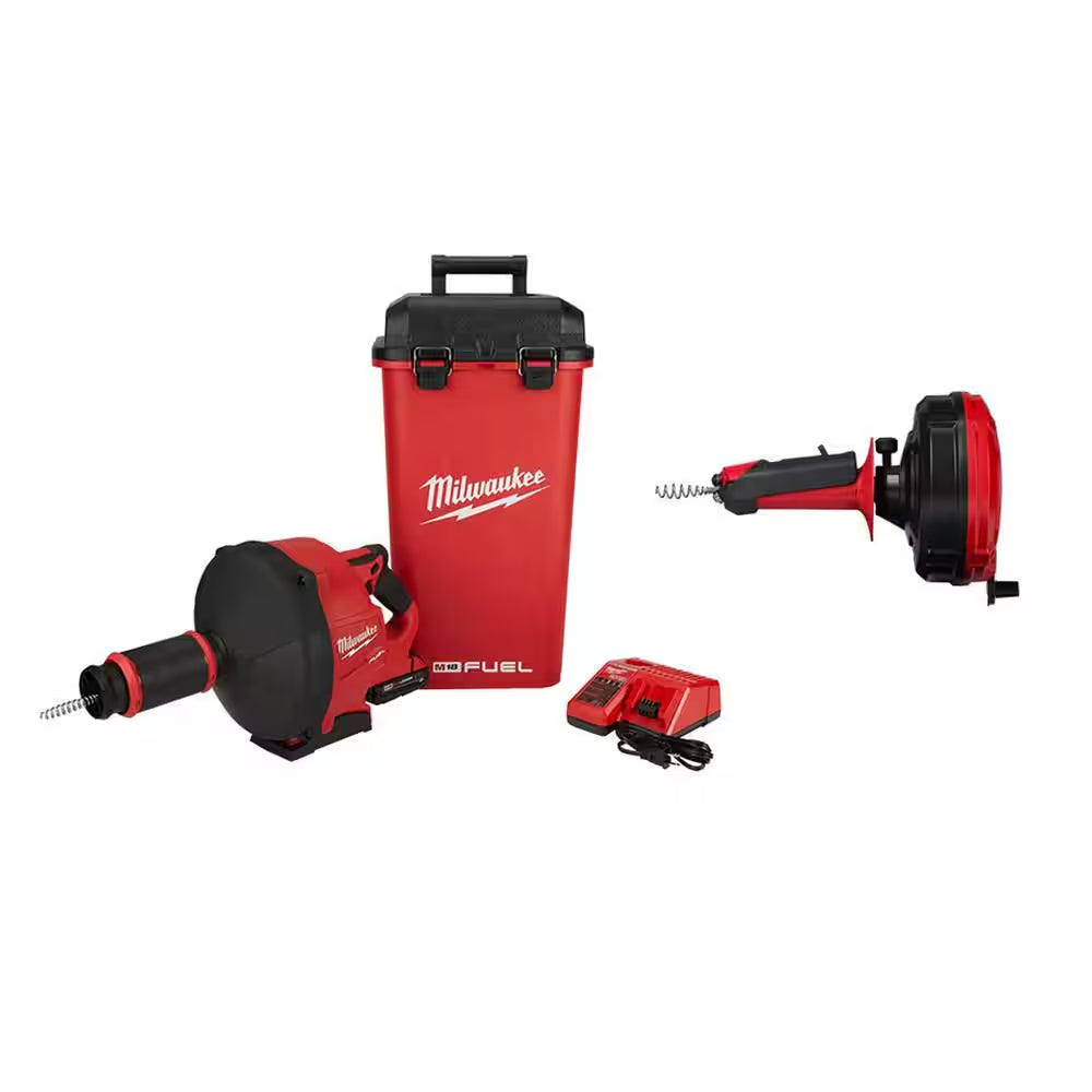 M18 FUEL 18-Volt Lithium-Ion Cordless Drain Cleaning Snake Auger with 5/16 in Cable and Trap Snake 25 Ft. Auger (2-Tool)