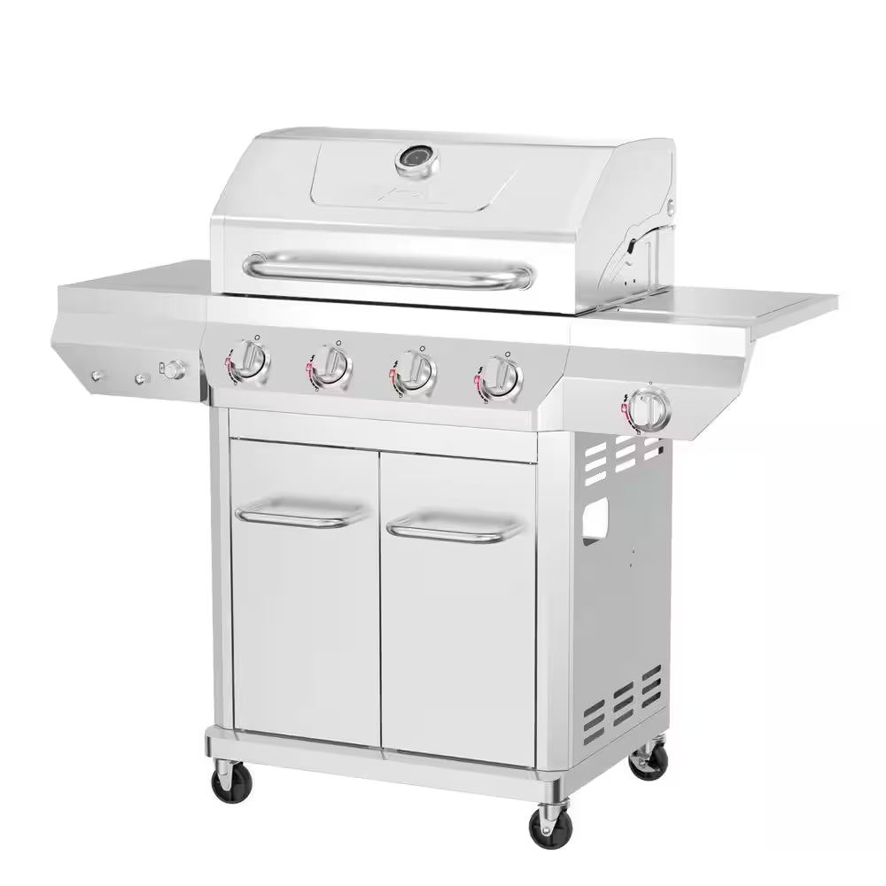 4 Burner Stainless Steel Propane Gas Grill with Side Burner