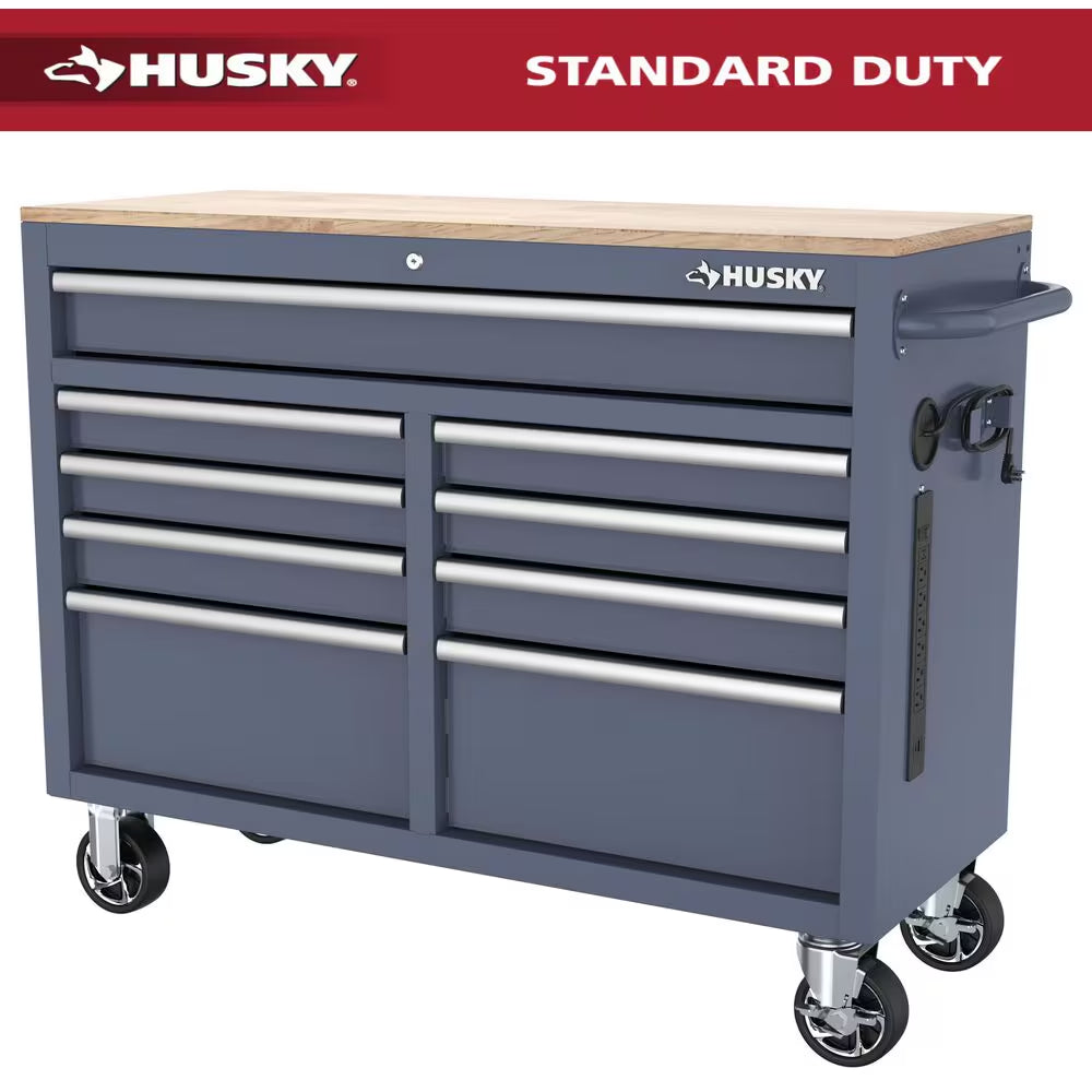 Tool Storage 46 In. W X 18 In. D 9-Drawer Mobile Workbench Cabinet in Gloss Black