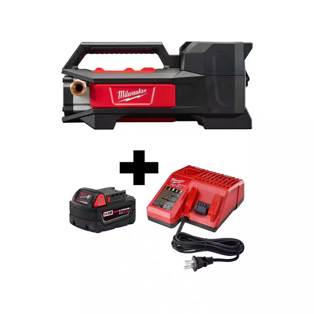 M18 18-Volt 1/4 HP Lithium-Ion Cordless Transfer Pump with M18 Starter Kit with One 5.0 Ah Battery and Charger