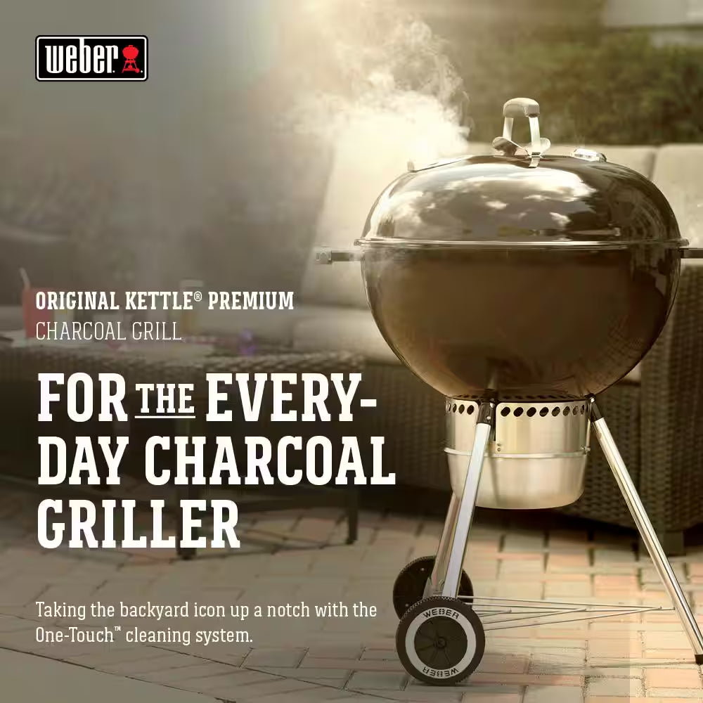 Original Kettle Premium 22 In. Charcoal Grill in Black with Built-In Thermometer with Premium Grill Cover