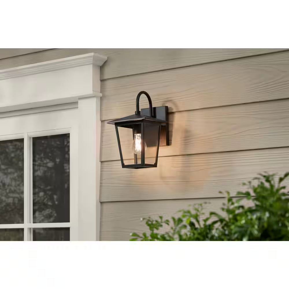 Rosebrook 12 In. 1-Light Black Outdoor Hardwired Wall Lantern Sconce with Clear Glass Shade
