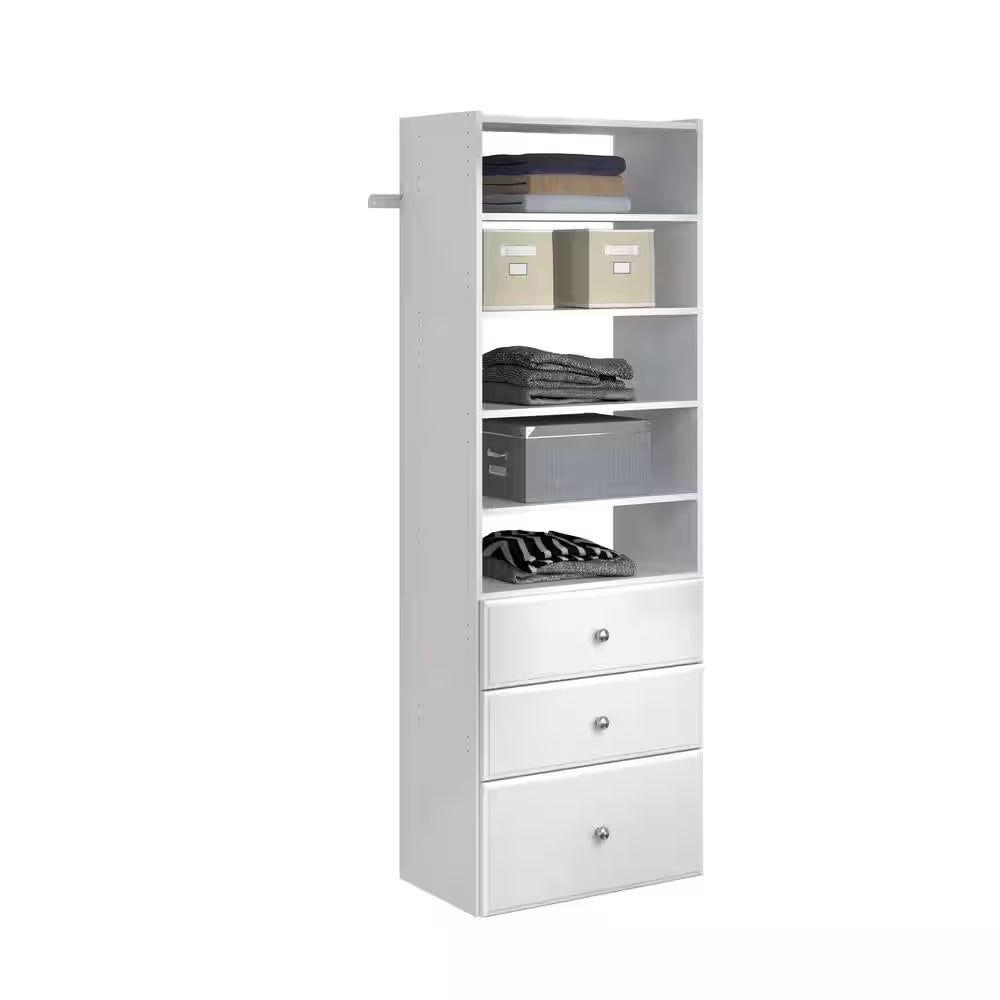 Premier 25 In. W Classic White Tower Unit Wall Mount 6-Shelf Wood Closet System