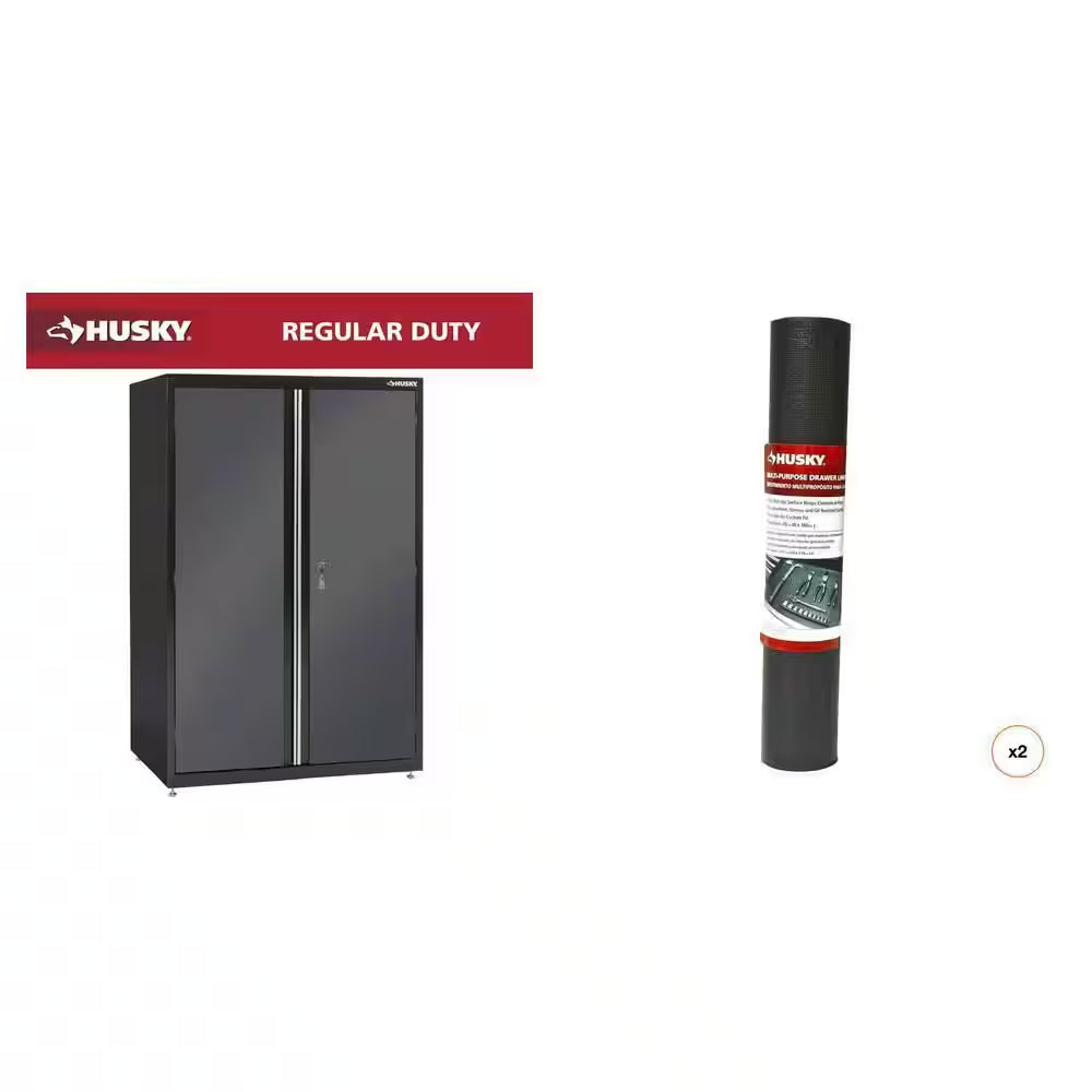 46 In. X 72 In. X 24 In. 3-Shelf Steel Garage Cabinet and 18 In. X 100 In. Drawer Liner Combo