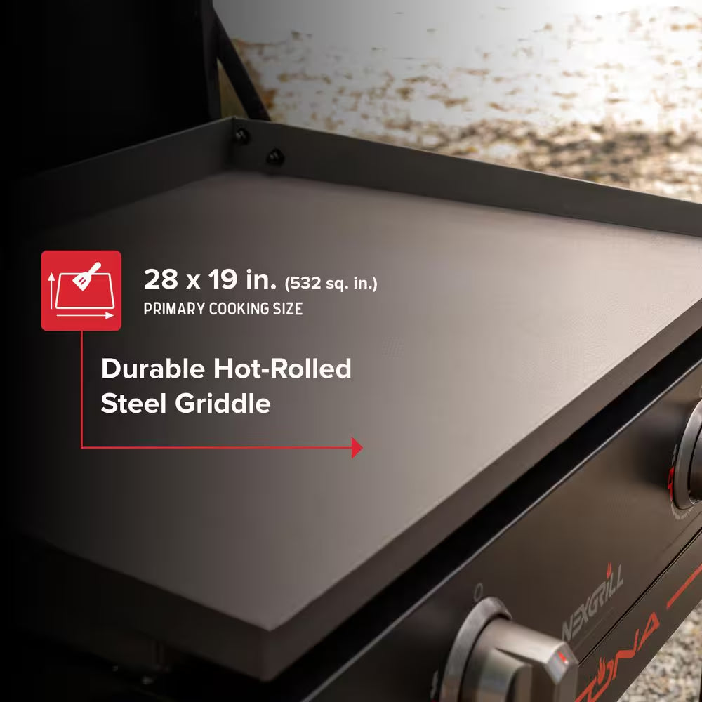 Daytona 2-Burner Propane Gas Grill 28 In. Flat Top Griddle in Black with Lid