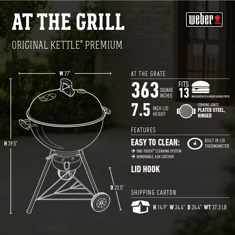 Original Kettle Premium 22 In. Charcoal Grill in Black with Built-In Thermometer with Premium Grill Cover