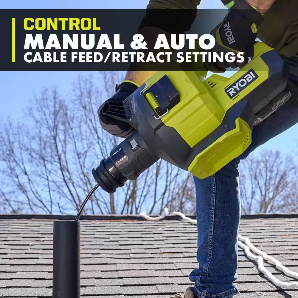ONE+ 18V Cordless Drain Auger with 35 Ft Cable, LED Light, Auto Feed/Retract, Cable Lock, Enclosed Drum (Tool Only)