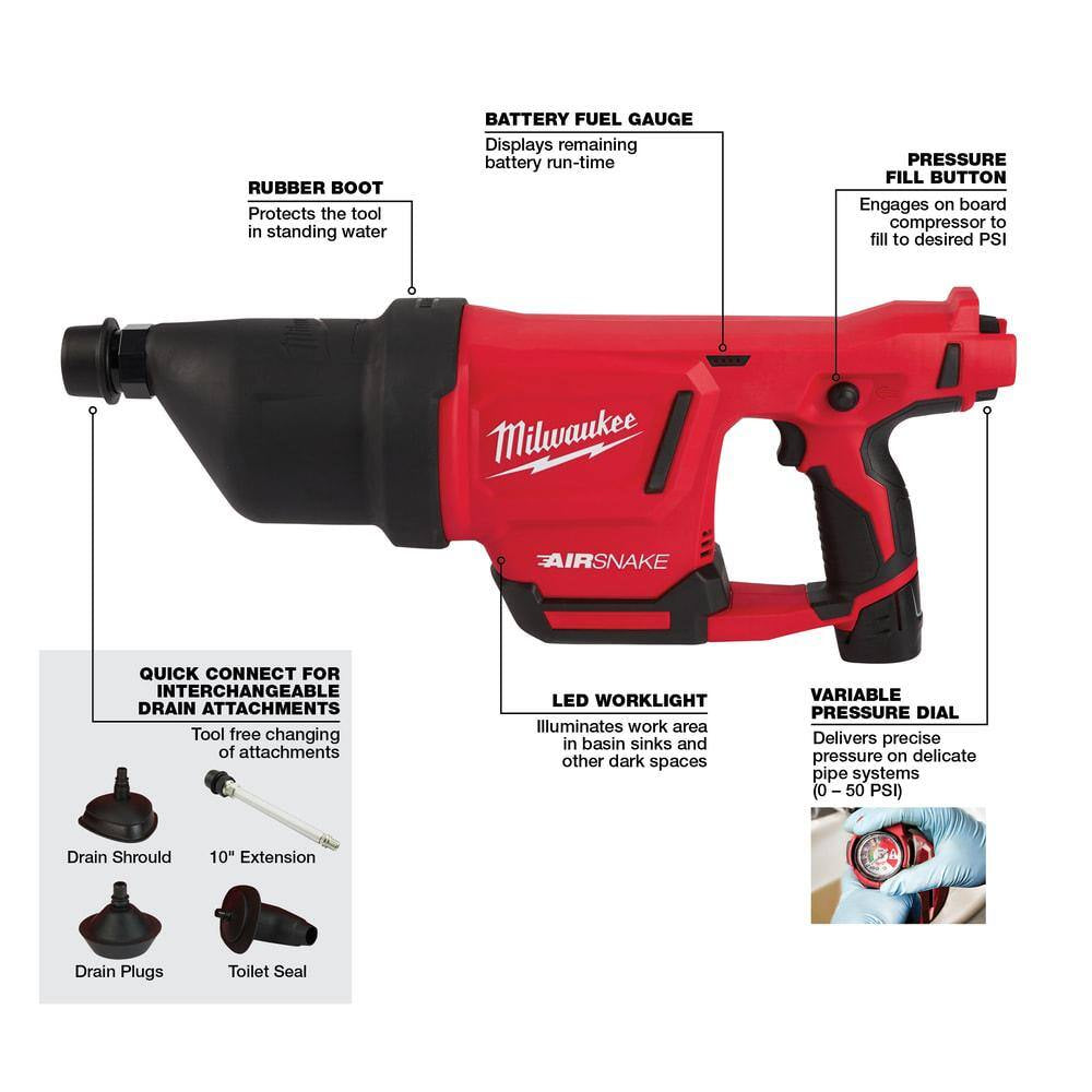 M12 12V Lithium-Ion Cordless Drain Cleaning Airsnake Air Gun Kit with M12 HACKZALL Reciprocating Saw