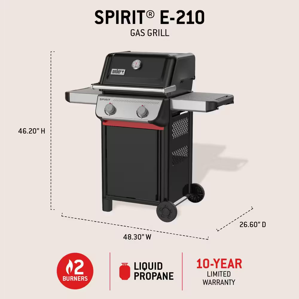 Spirit E-210 2-Burner Liquid Propane Gas Grill in Black with Snap-Jet Ignition