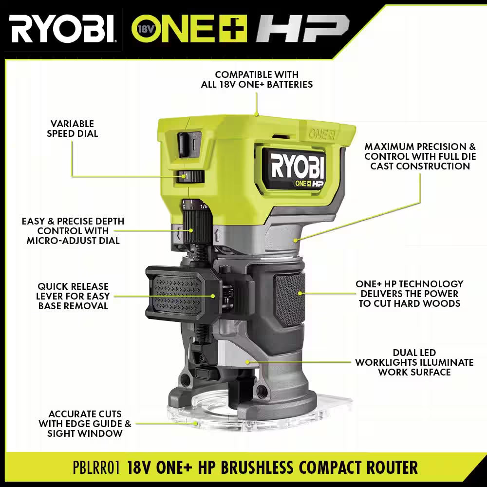 ONE+ HP 18V Brushless Cordless Compact Router (Tool Only)