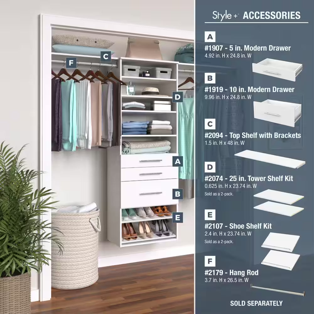 Style+ 25 In. W White Hanging Wood Closet Tower