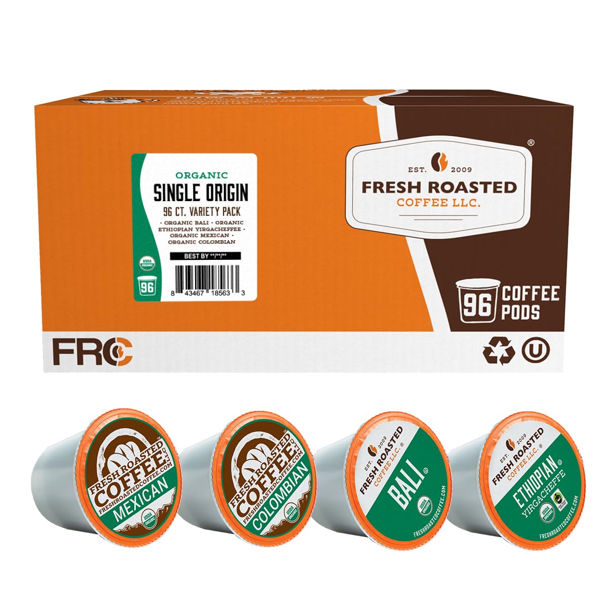 Fresh Roasted Coffee, Italian Roast, Dark, 96 Pods for K Cup Brewers