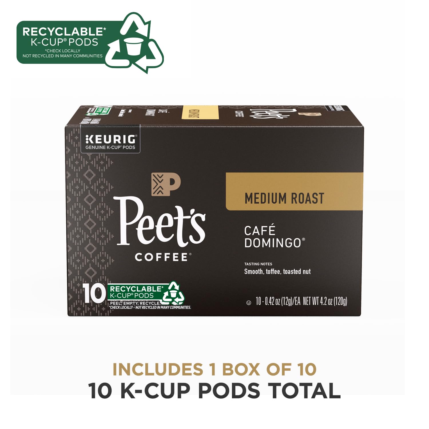 Peet's Coffee, Medium Roast Keurig K-Cup Pods - Café Domingo 54 Count (1 Box of 54 Pods)