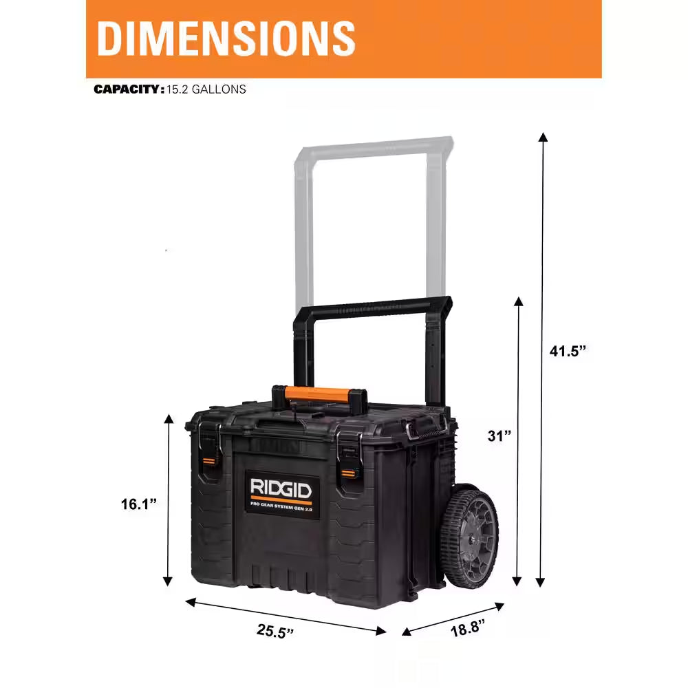 Pro Gear System Gen 2.0 Stackable 25 in All Terrain Rolling Tool Box with 9 In. Wheels