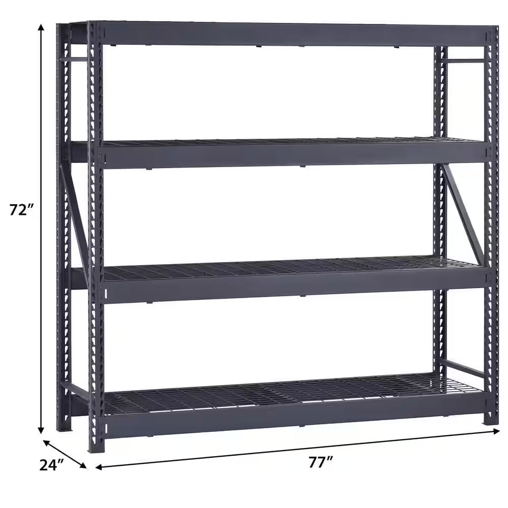 4-Shelf Metal Industrial Duty Freestanding Garage Storage Shelving Unit in Black (77 In. W X 72 In. H X 24 In. D)