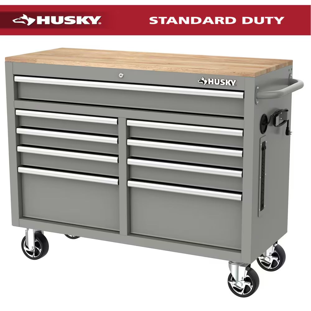 Tool Storage 46 In. W X 18 In. D 9-Drawer Mobile Workbench Cabinet in Gloss Black