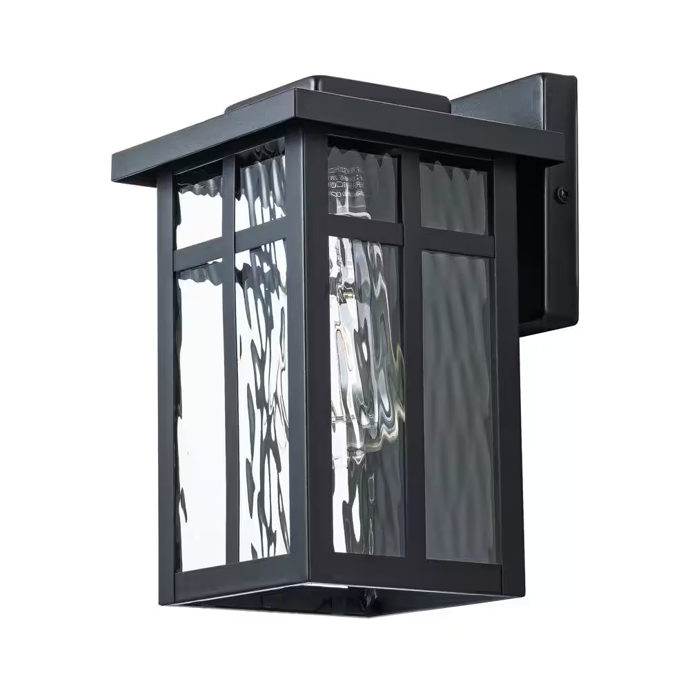 Matte Black Outdoor Hardwired Wall Lantern Sconces with Water Glass, No Bulbs Included (2-Pack)