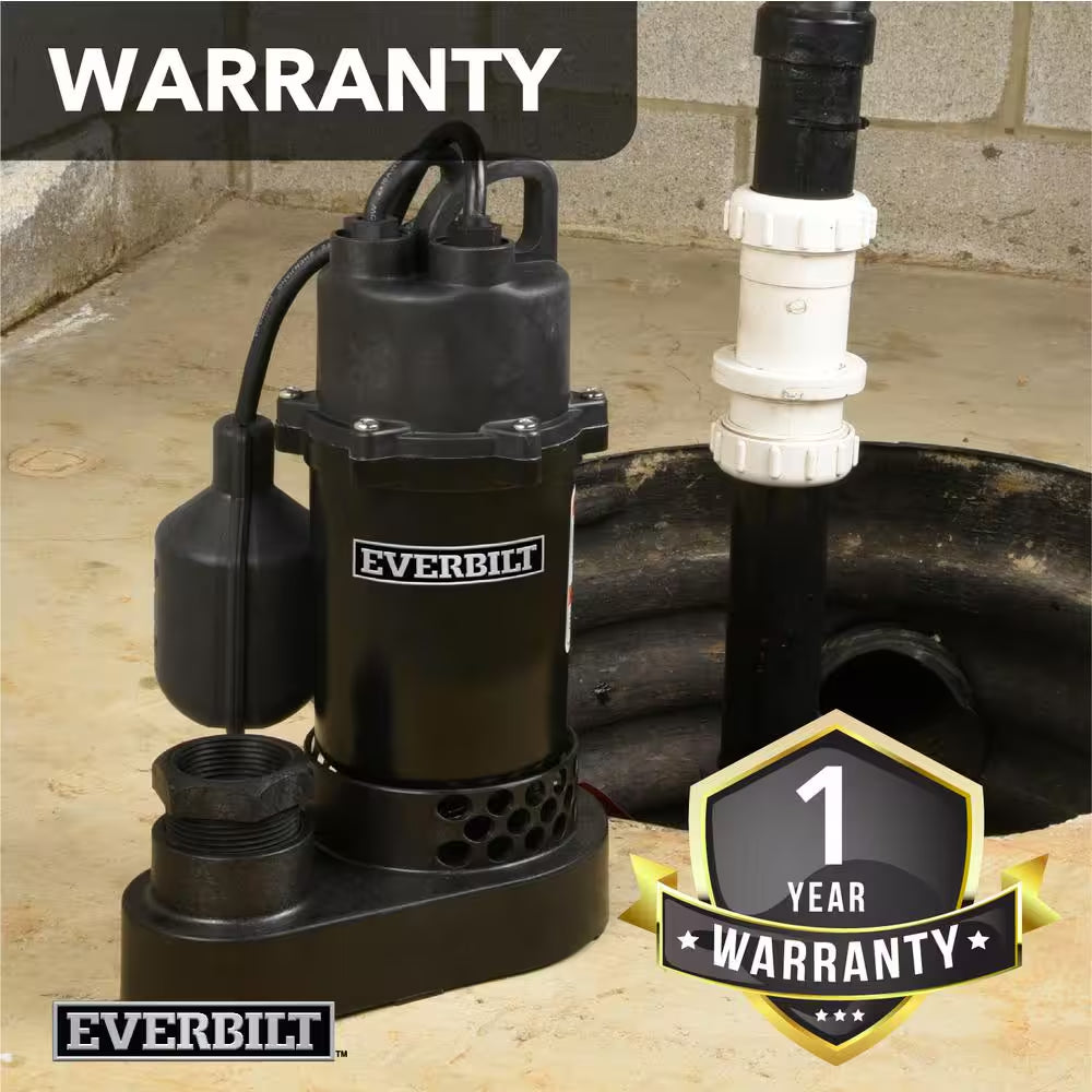 1/2 HP Aluminum Submersible Sump Pump Tether Switch