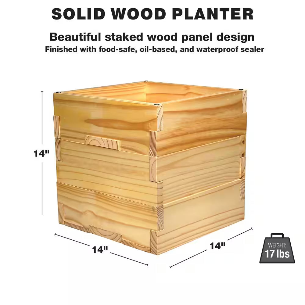 10 Ft. Premium String Light Pole and Large 14 In. Natural Wooden Planter Box Set