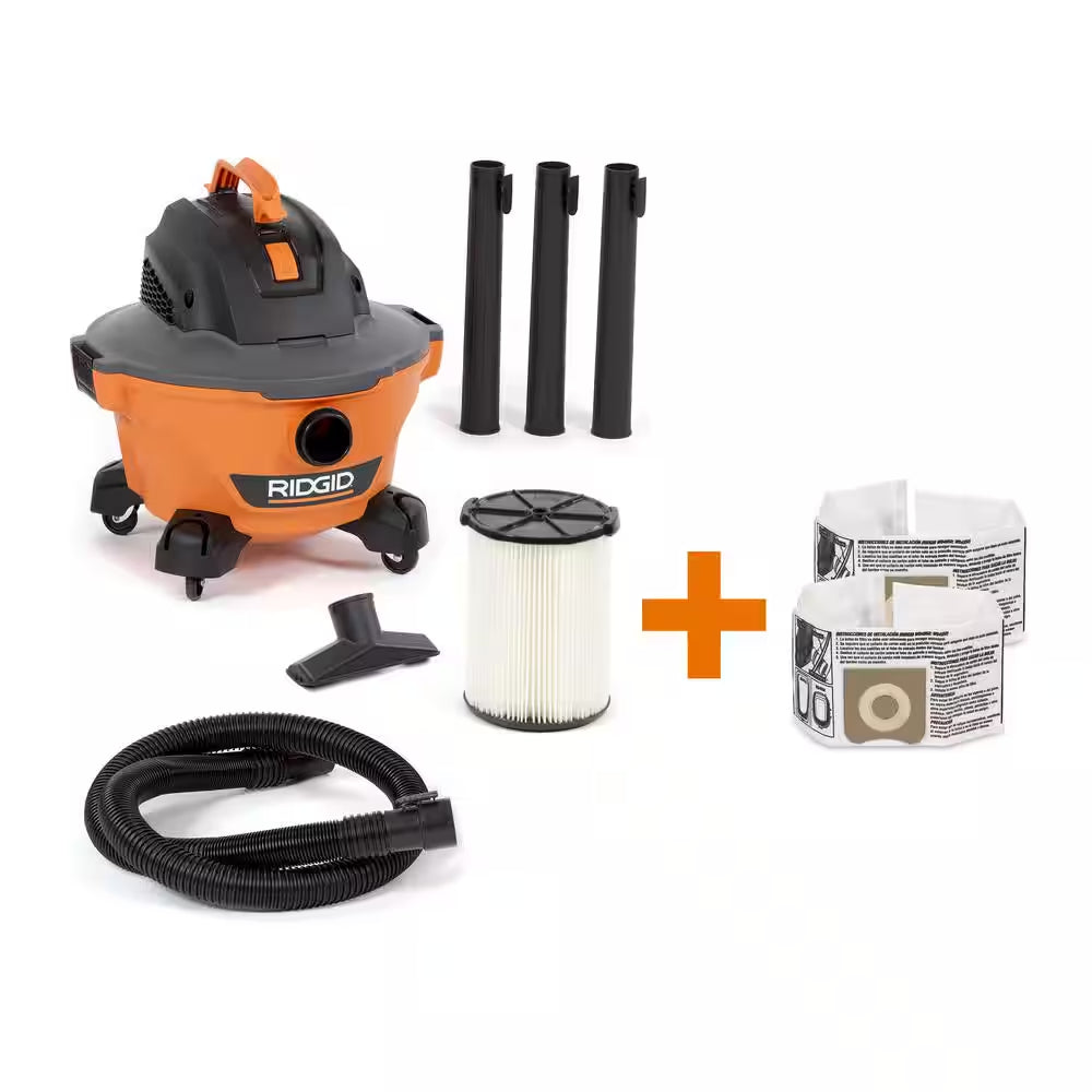 6 Gal. 3.5 Peak HP NXT Shop Vacuum Wet Dry Vac with General Debris Filter, Locking Hose and Attachments HD06001