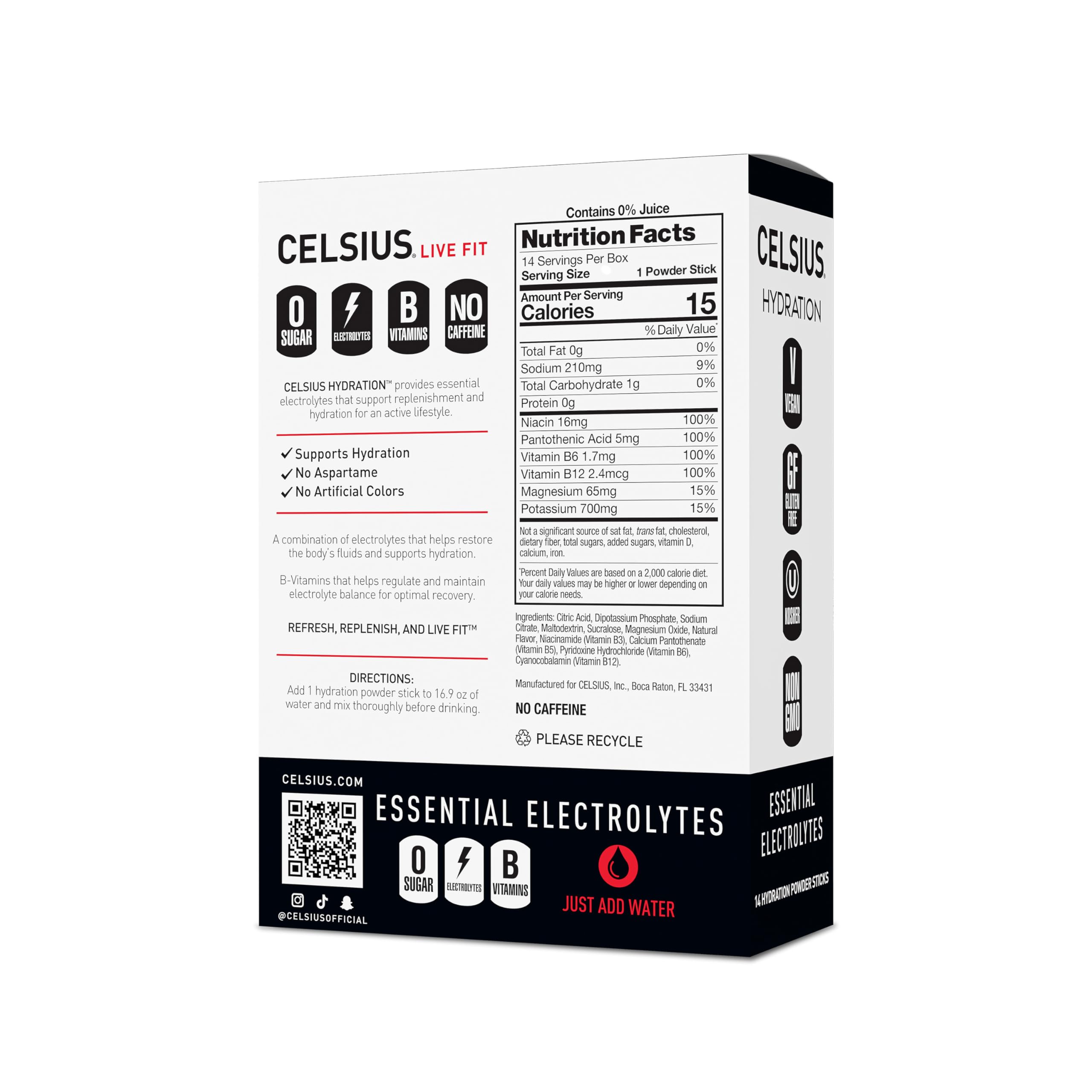 Celsius Hydration™ Blue Razz, Sugar Free Electrolyte Hydration Drink Mix (Pack of 14)