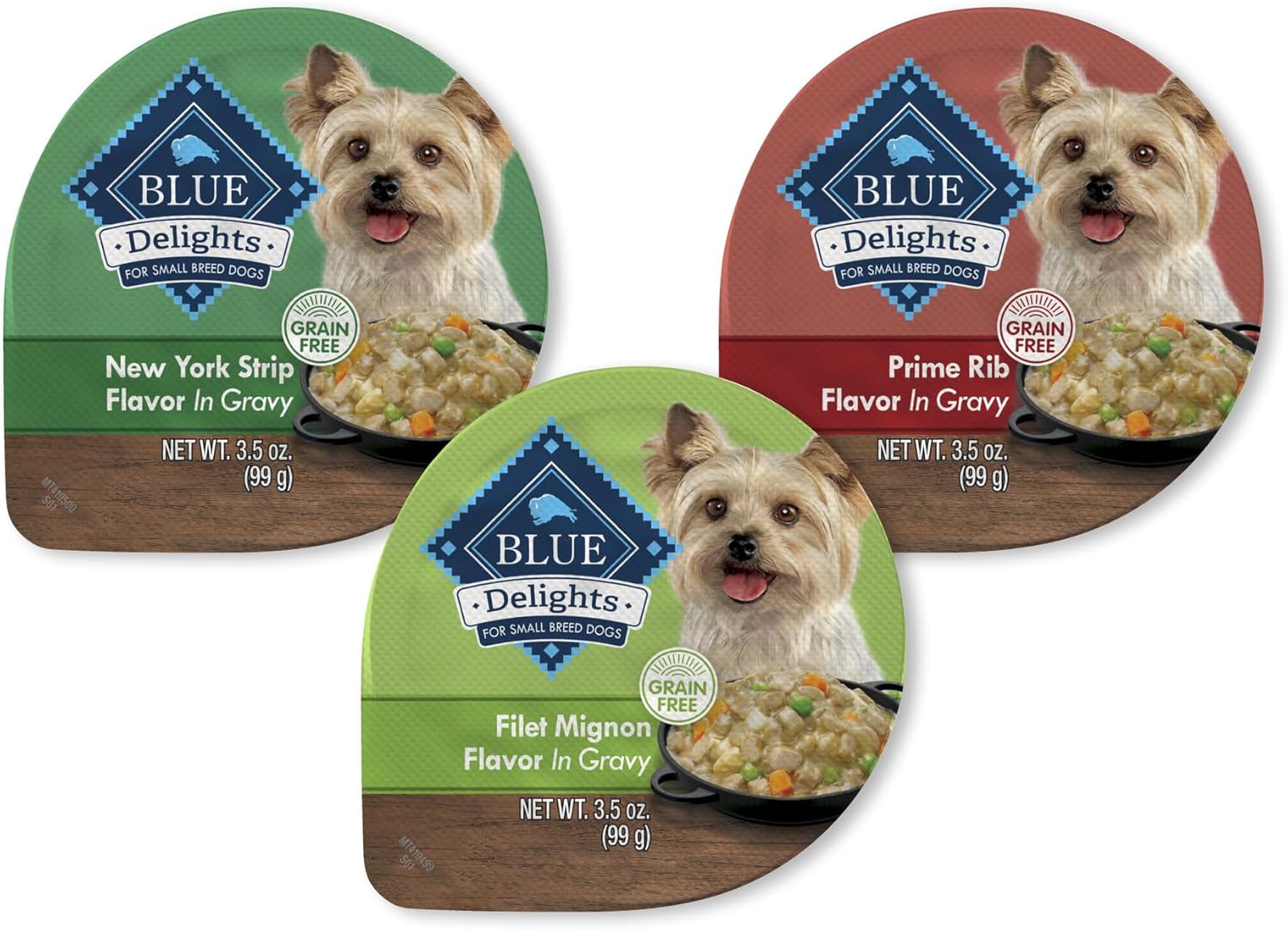Blue Buffalo Delights Natural Adult Small Breed Wet Dog Food, Variety Pack, Made with Natural Ingredients, Filet Mignon & New York Strip Recipe in Hearty Gravy, 3.5-oz. Cups (12 Count, 6 of Each)