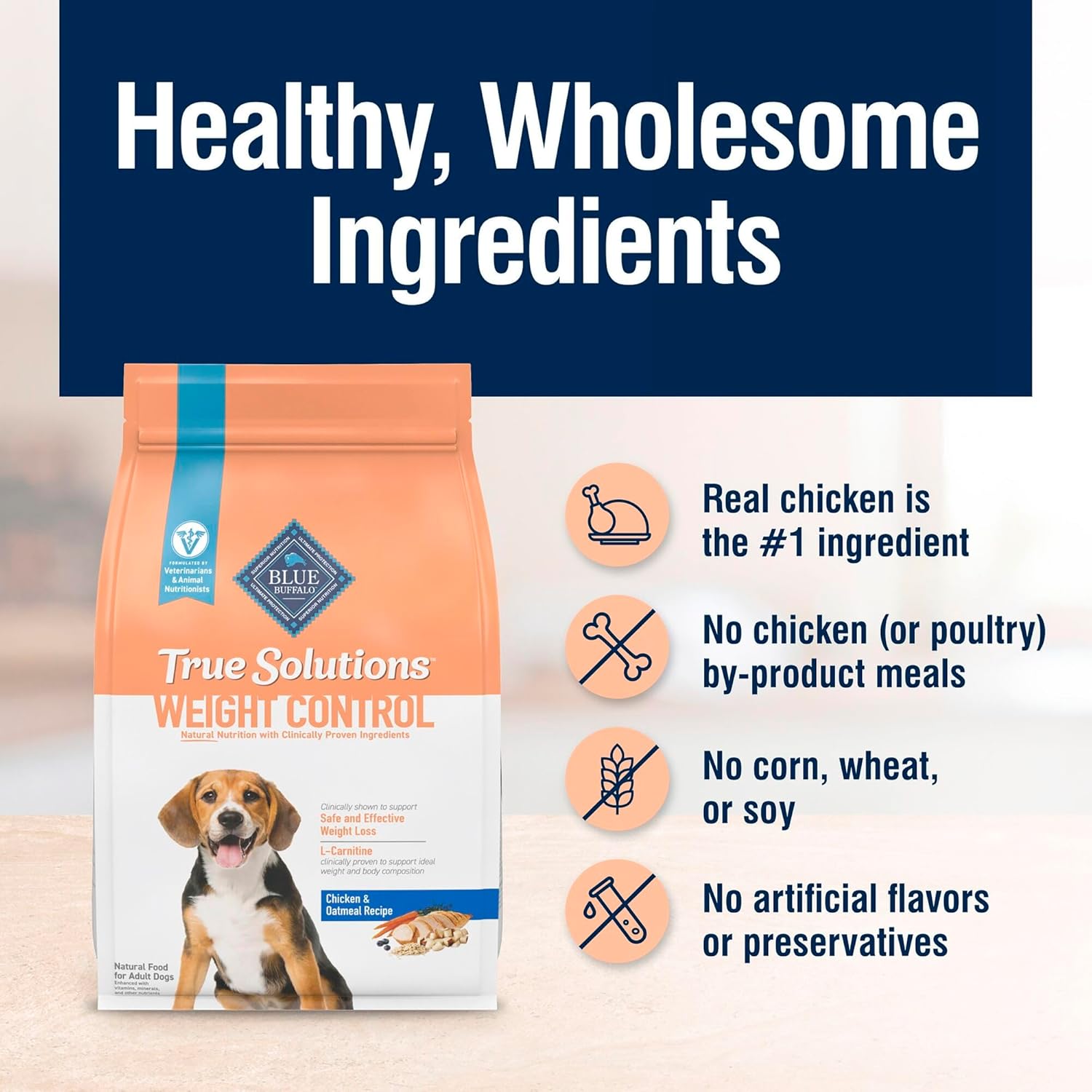 Blue Buffalo True Solutions Weight Control Natural Dry Dog Food for Adult Dogs, Chicken, 24-lb. Bag
