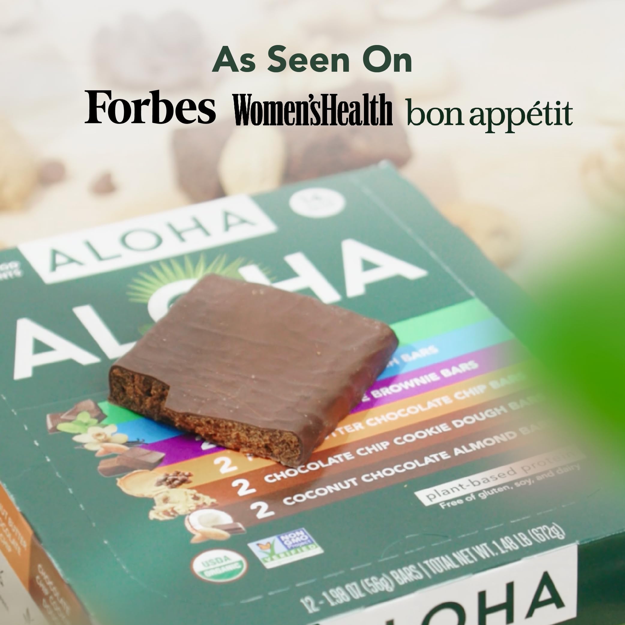 ALOHA Organic Plant Based Protein Bars |Peanut Butter Chocolate Chip | 1.98 Oz (Pack of 12) | Vegan, Low Sugar, Gluten Free, Paleo, Low Carb, Non-GMO, Stevia Free, Soy Free, No Sugar Alcohols