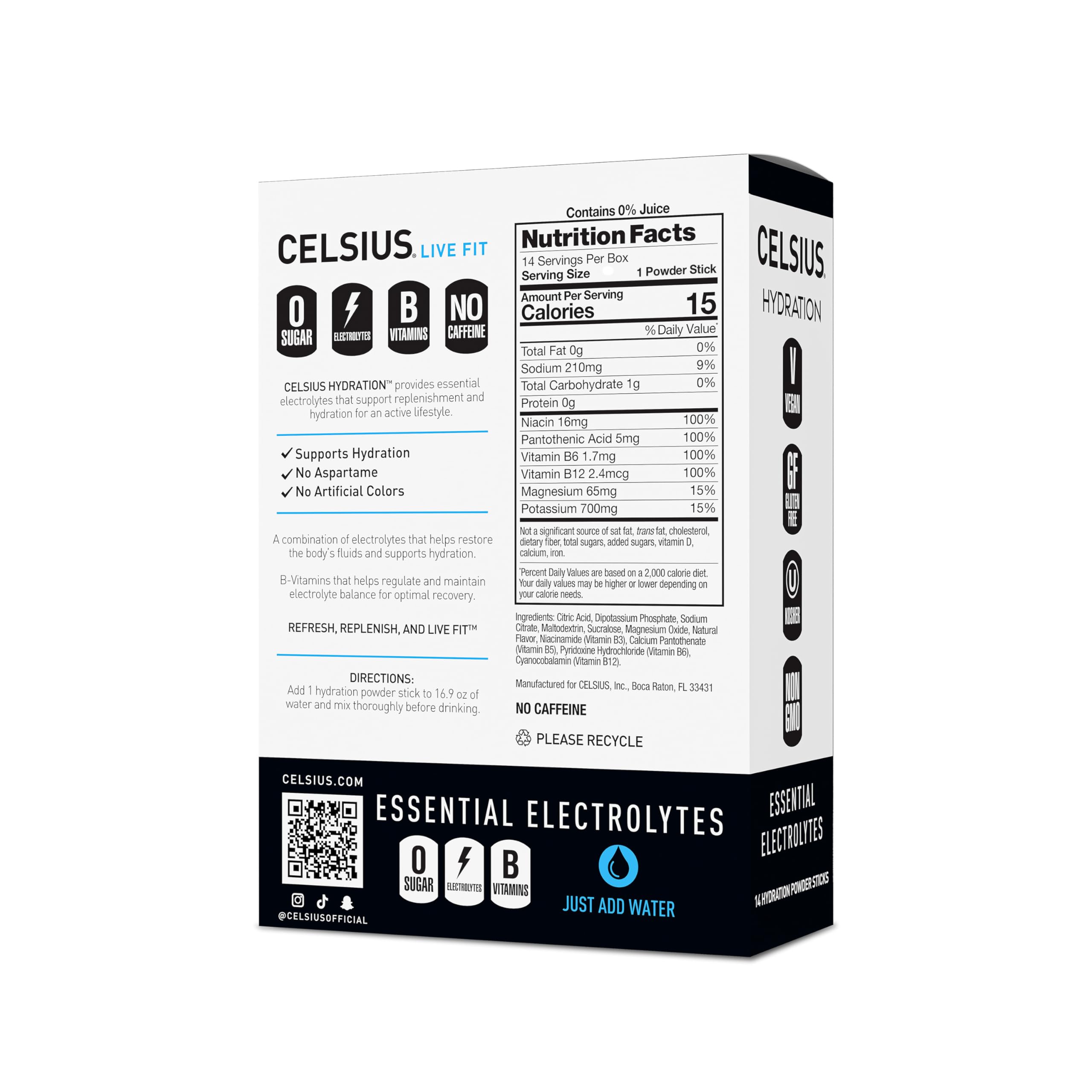 Celsius Hydration™ Blue Razz, Sugar Free Electrolyte Hydration Drink Mix (Pack of 14)