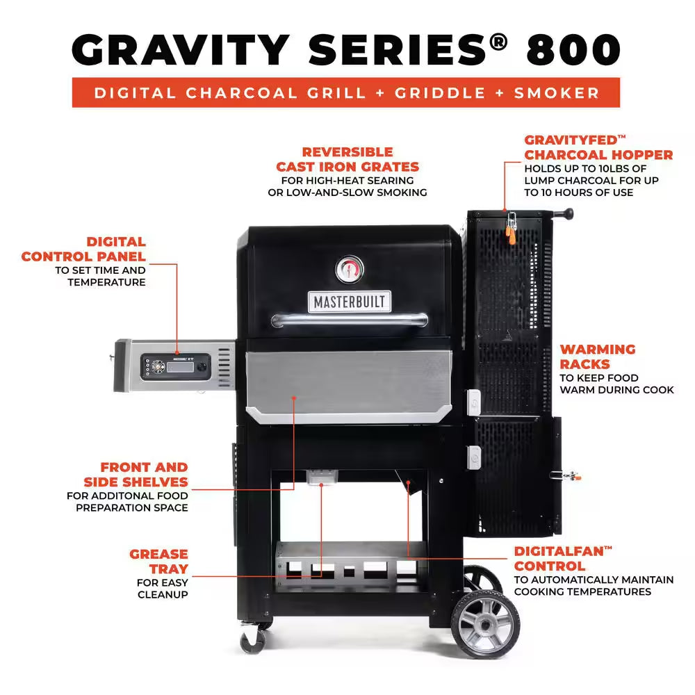 Gravity Series 800 Digital Wifi Charcoal Grill, Griddle and Smoker in Black