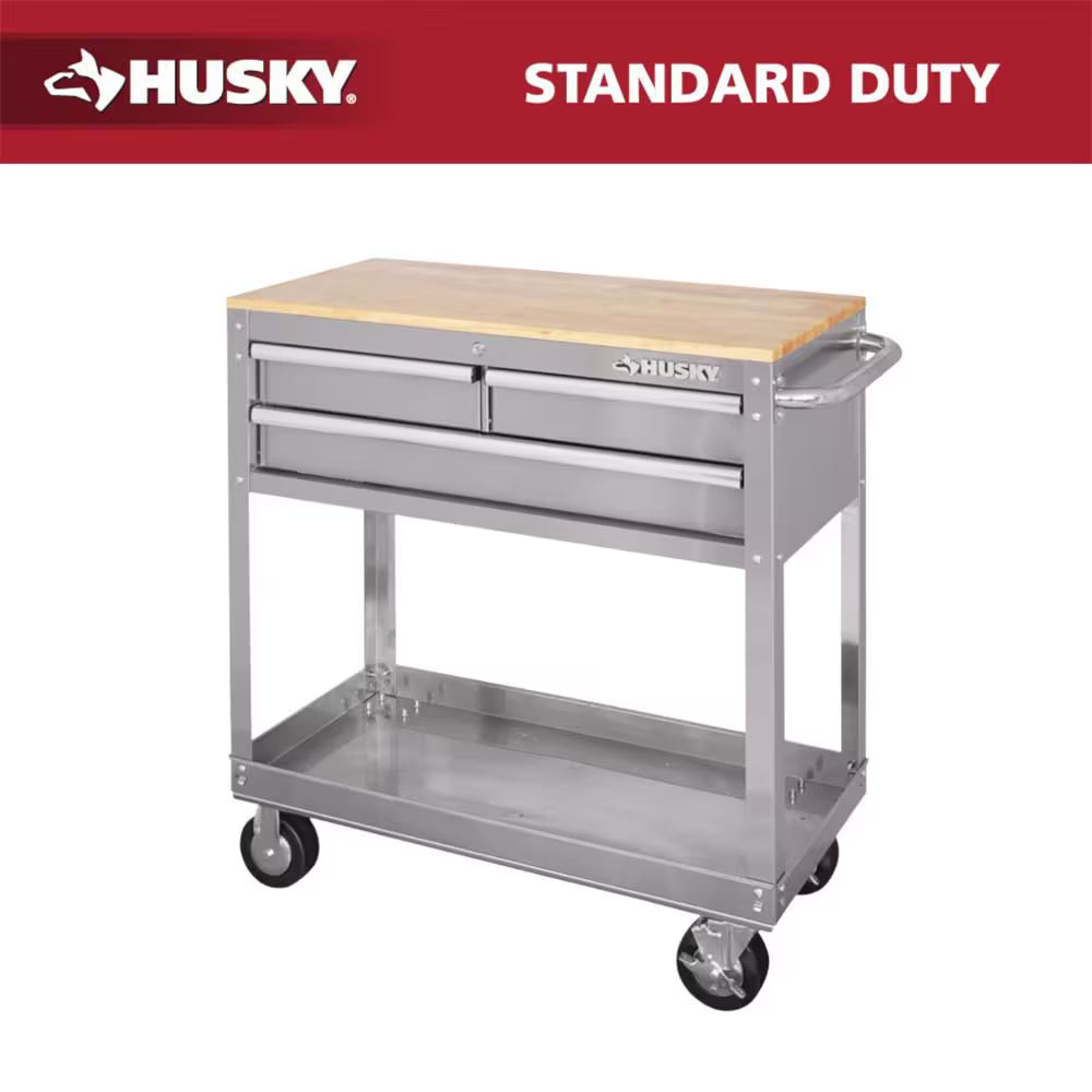 Tool Storage 33 In. W Mechanics Cart with Extended Side Table and Bottle Tray