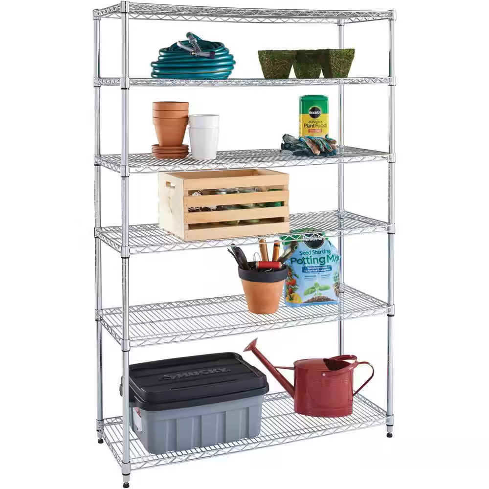 6-Tier Commercial Grade Heavy Duty Steel Wire Shelving Unit in Chrome (48 In. W X 72 In. H X 18 In. D)