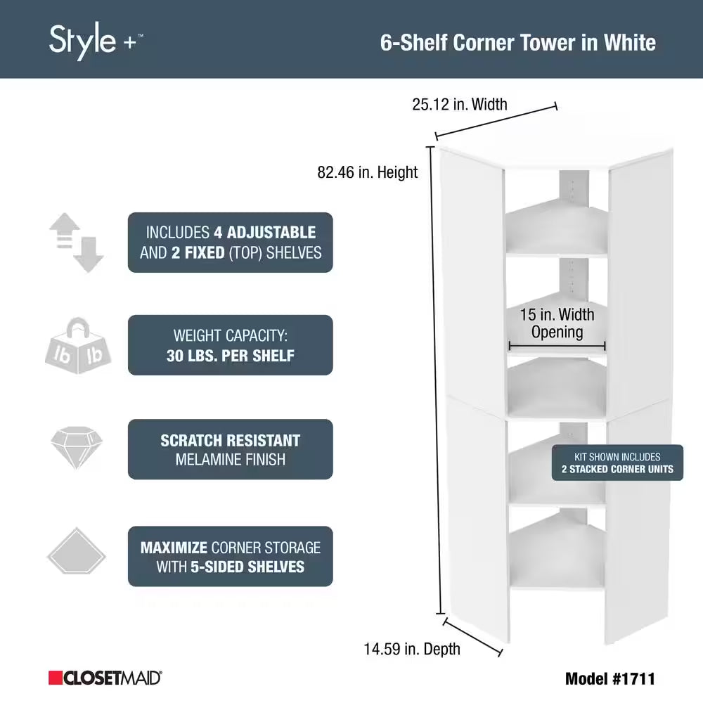 Style+ 25 In. W White Corner Wood Closet Tower