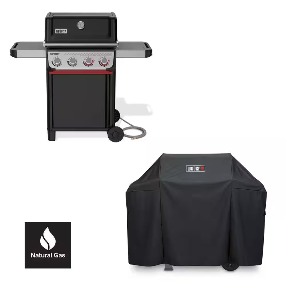 Spirit SB-E-425 4-Burner Natural Gas Grill in Black with Sear Zone,  Works Compatibility, and Grill Cover