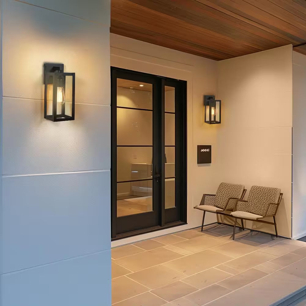 Hurley 12 In. Matte Black Hardwired Outdoor Wall Light Lantern Sconce with No Bulb Included